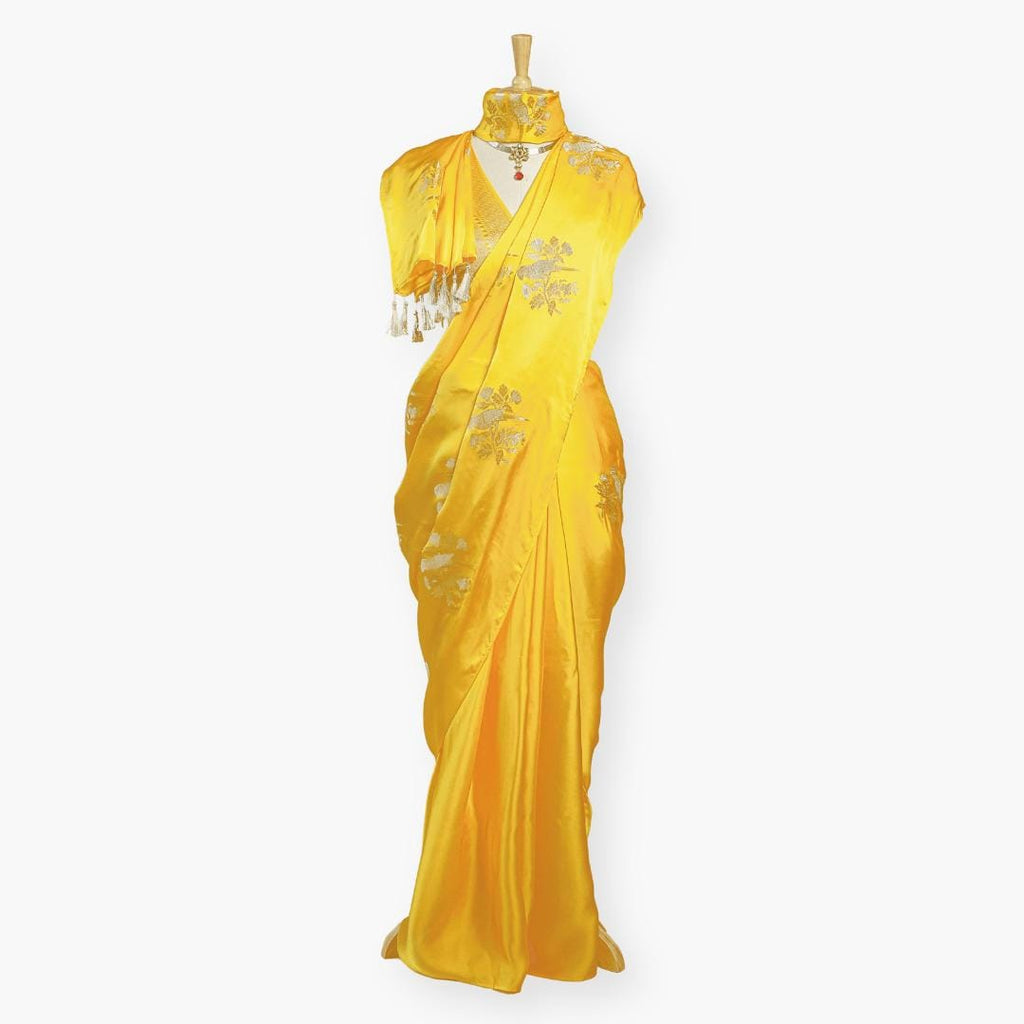 Heirlooms of Silk Saree Saree Bright Yellow Satin Saree