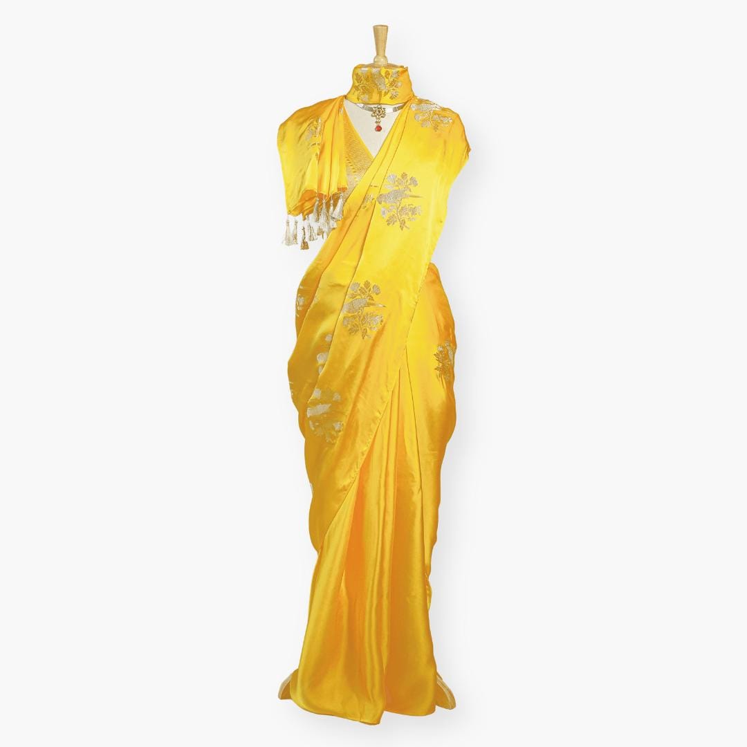 Heirlooms of Silk Saree Saree Bright Yellow Satin Saree