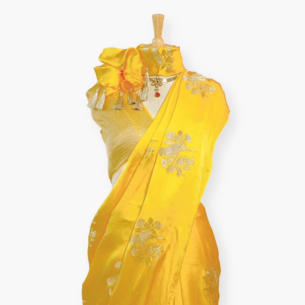 Heirlooms of Silk Saree Saree Bright Yellow Satin Saree