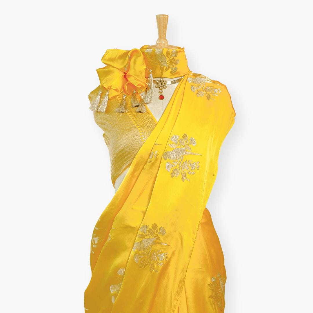 Heirlooms of Silk Saree Saree Bright Yellow Satin Saree