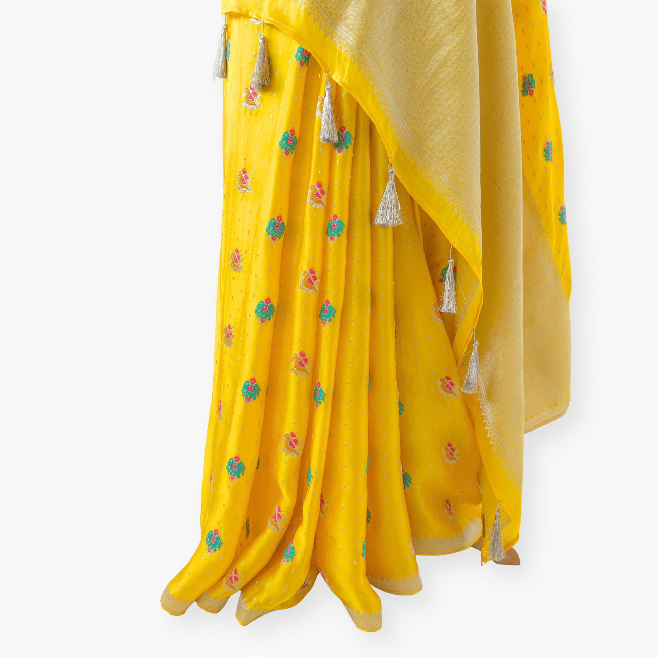 Heirlooms of Silk Saree Saree Bright Yellow Satin Saree