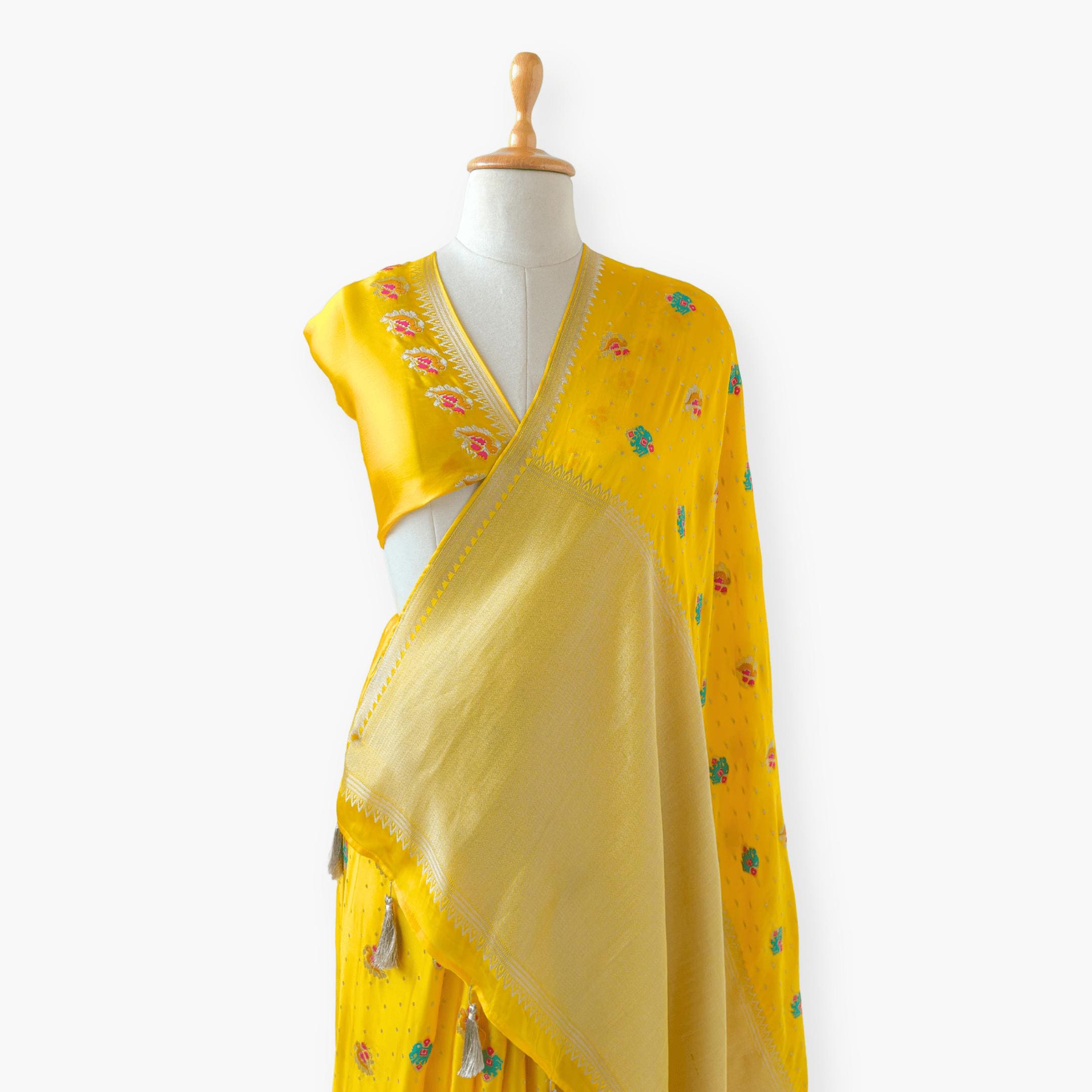 Heirlooms of Silk Saree Saree Bright Yellow Satin Saree