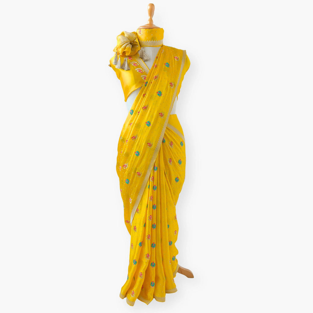 Heirlooms of Silk Saree Saree Bright Yellow Satin Saree