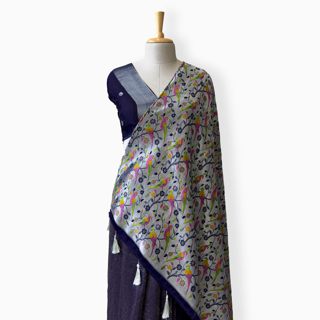 Heirlooms of Silk Saree Saree Dark Blue & Silver Satin Saree