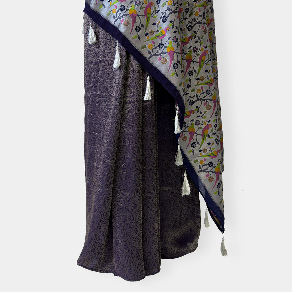 Heirlooms of Silk Saree Saree Dark Blue & Silver Satin Saree
