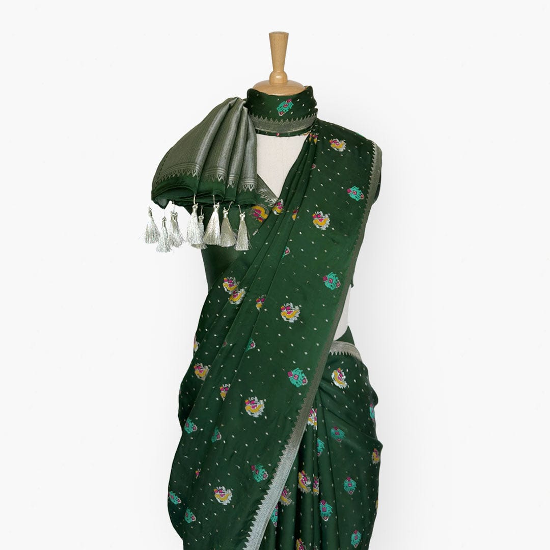 Heirlooms of Silk Saree Saree Deep Green Heirlooms of Silk Garden Whispers Woven Satin Saree With Unstitched Blouse Piece