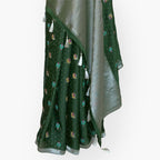 Heirlooms of Silk Saree Saree Deep Green Heirlooms of Silk Garden Whispers Woven Satin Saree With Unstitched Blouse Piece