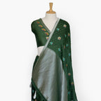 Heirlooms of Silk Saree Saree Deep Green Heirlooms of Silk Garden Whispers Woven Satin Saree With Unstitched Blouse Piece