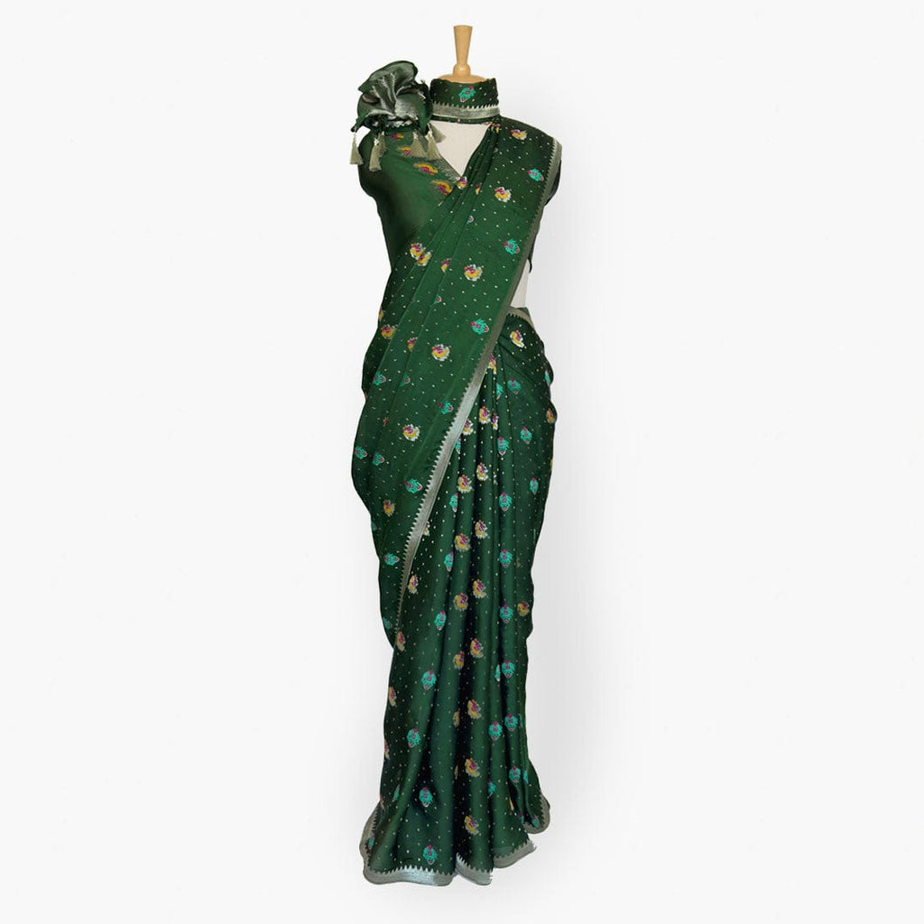 Heirlooms of Silk Saree Saree Deep Green Heirlooms of Silk Garden Whispers Woven Satin Saree With Unstitched Blouse Piece