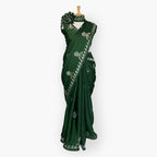 Heirlooms of Silk Saree Saree Deep Green Heirlooms of Silk Sparrow Garden Woven Satin Saree With Unstitched Blouse Piece