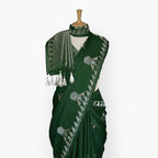 Heirlooms of Silk Saree Saree Deep Green Heirlooms of Silk Sparrow Garden Woven Satin Saree With Unstitched Blouse Piece