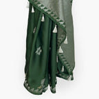 Heirlooms of Silk Saree Saree Deep Green Heirlooms of Silk Sparrow Garden Woven Satin Saree With Unstitched Blouse Piece