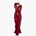 Heirlooms of Silk Saree Saree Deep Red Heirlooms of Silk Blooming Bird Woven Satin Saree With Unstitched Blouse Piece