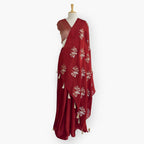 Heirlooms of Silk Saree Saree Deep Red Heirlooms of Silk Blooming Bird Woven Satin Saree With Unstitched Blouse Piece