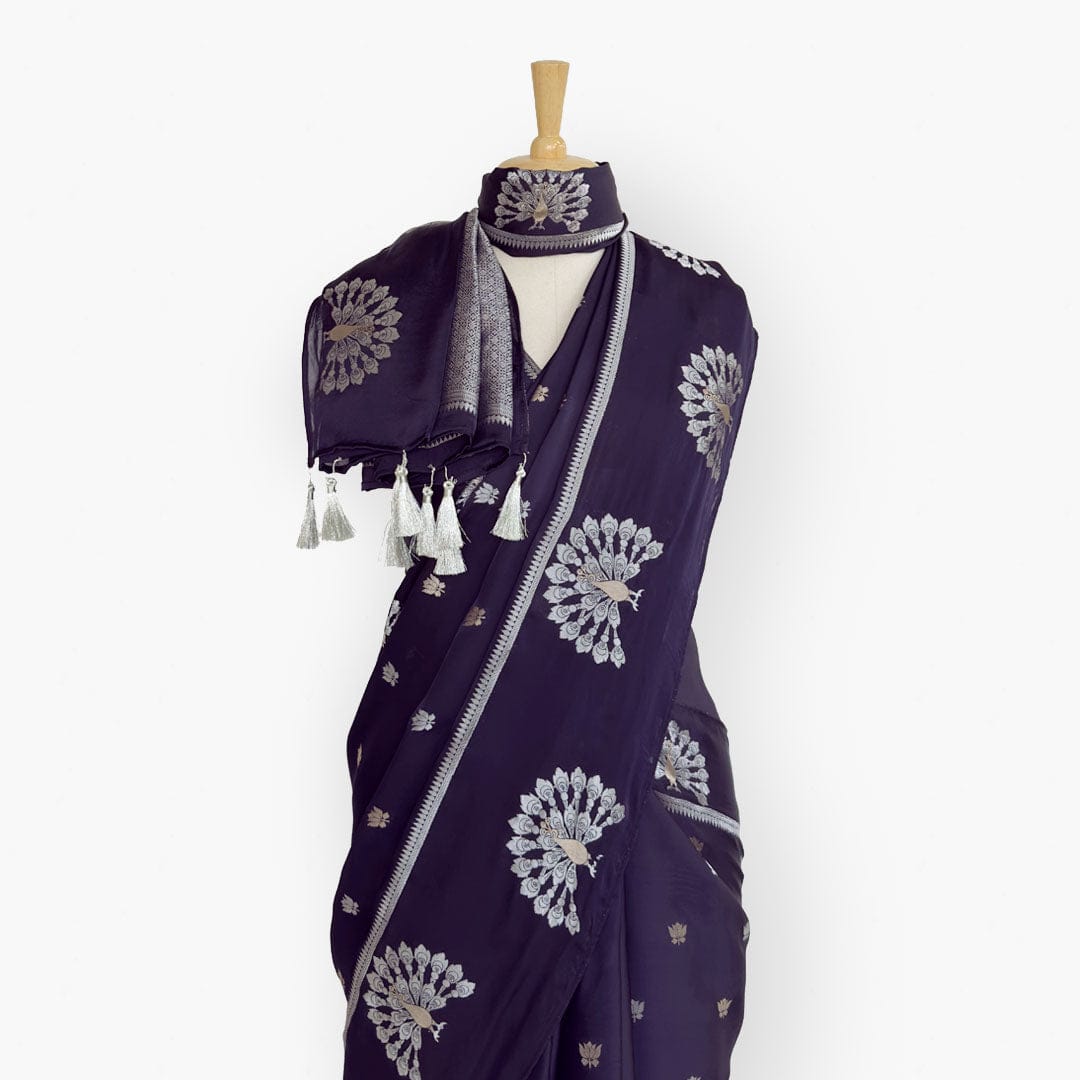 Heirlooms of Silk Saree Saree Jamuni Color Heirlooms of Silk Shahi Peacock Woven Satin Saree With Unstitched Blouse Piece