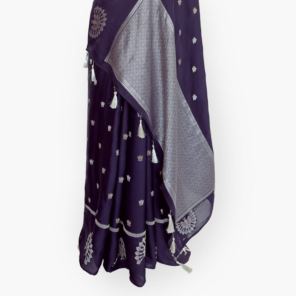 Heirlooms of Silk Saree Saree Jamuni Color Heirlooms of Silk Shahi Peacock Woven Satin Saree With Unstitched Blouse Piece