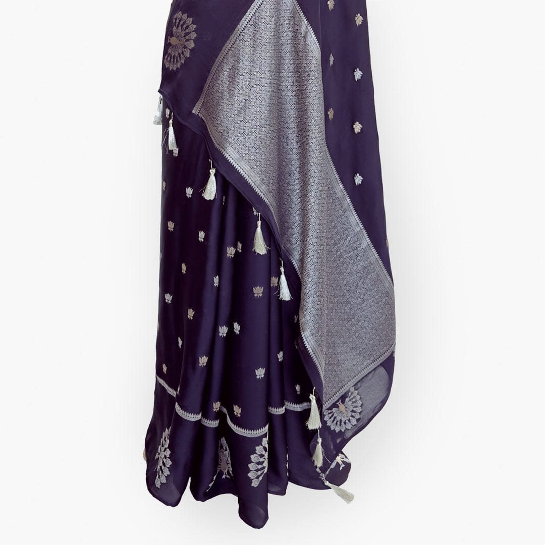 Heirlooms of Silk Saree Saree Jamuni Color Heirlooms of Silk Shahi Peacock Woven Satin Saree With Unstitched Blouse Piece