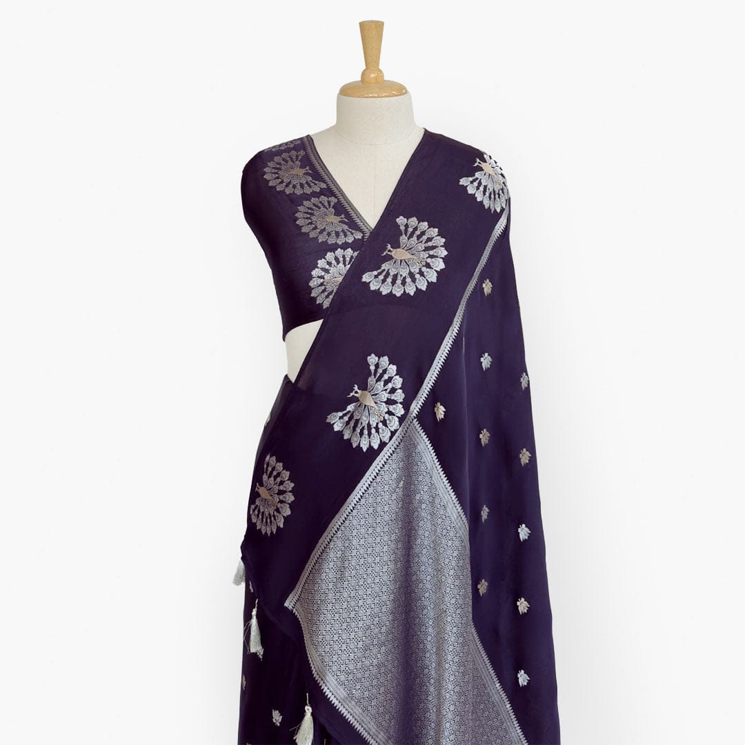Heirlooms of Silk Saree Saree Jamuni Color Heirlooms of Silk Shahi Peacock Woven Satin Saree With Unstitched Blouse Piece
