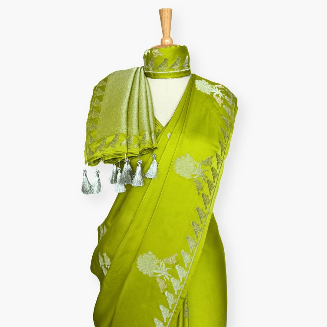 Heirlooms of Silk Saree Saree Lime Green Satin Saree