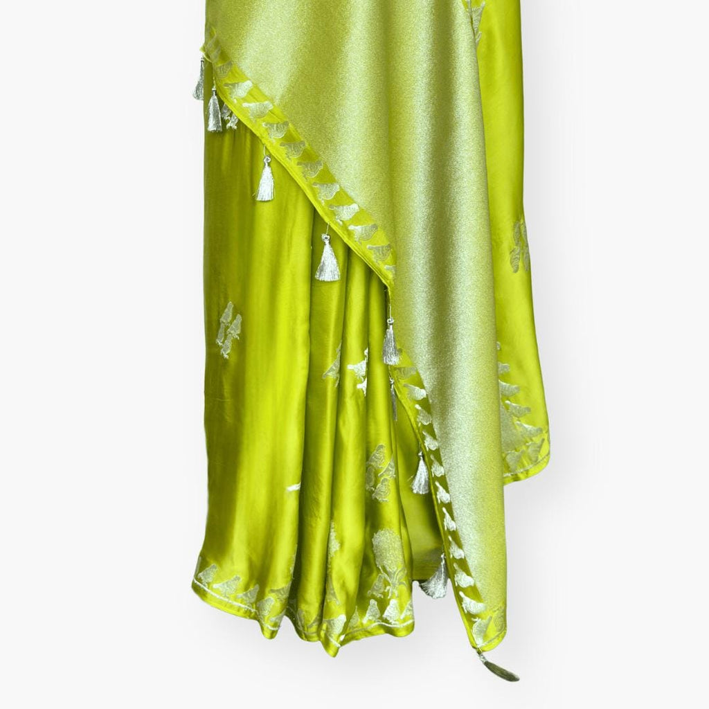 Heirlooms of Silk Saree Saree Lime Green Satin Saree
