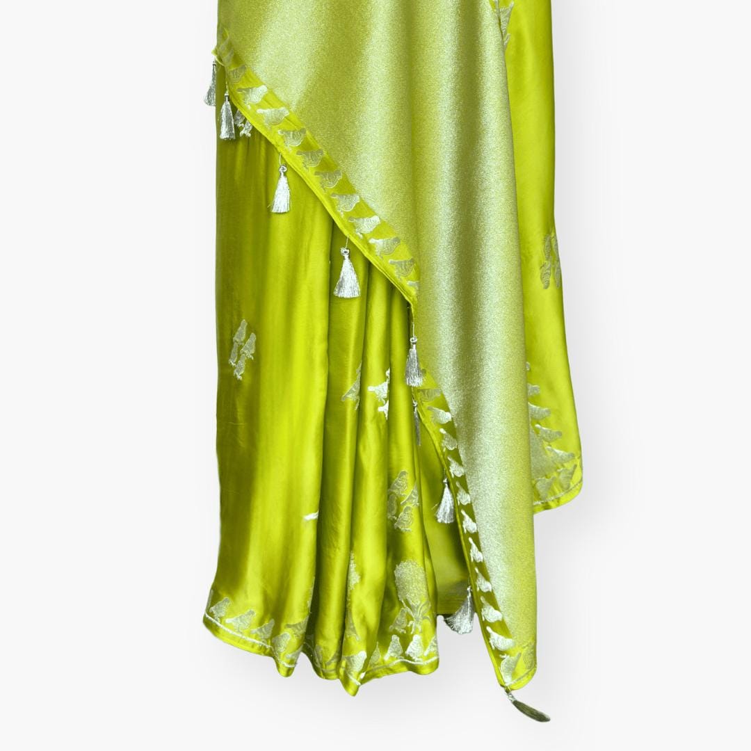 Heirlooms of Silk Saree Saree Lime Green Satin Saree