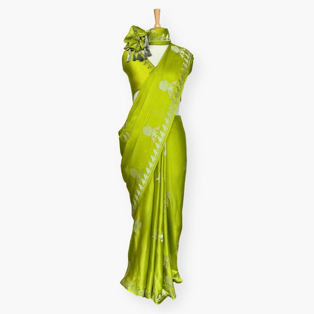 Heirlooms of Silk Saree Saree Lime Green Satin Saree