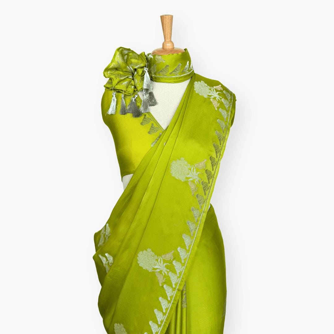 Heirlooms of Silk Saree Saree Lime Green Satin Saree