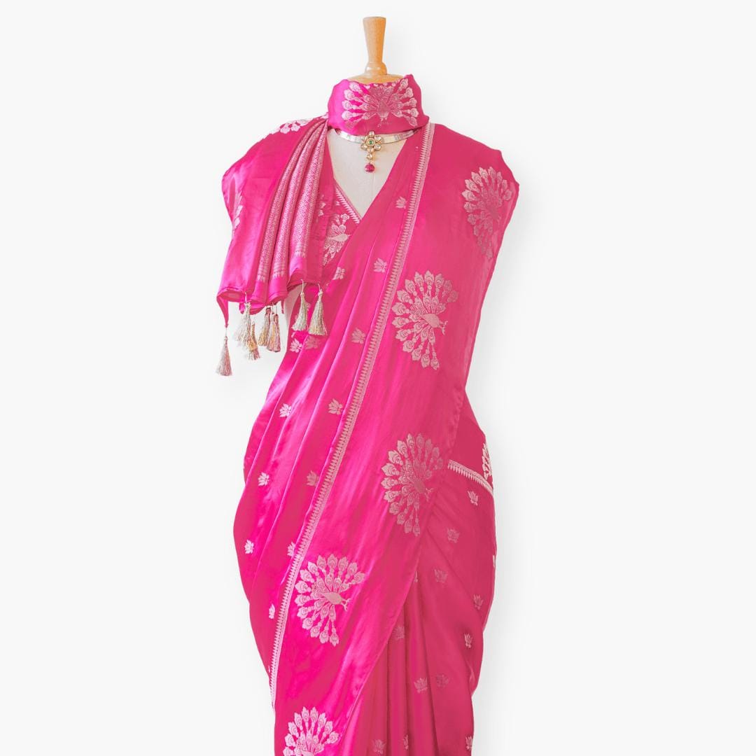 Heirlooms of Silk Saree Saree Rani Pink Satin Saree
