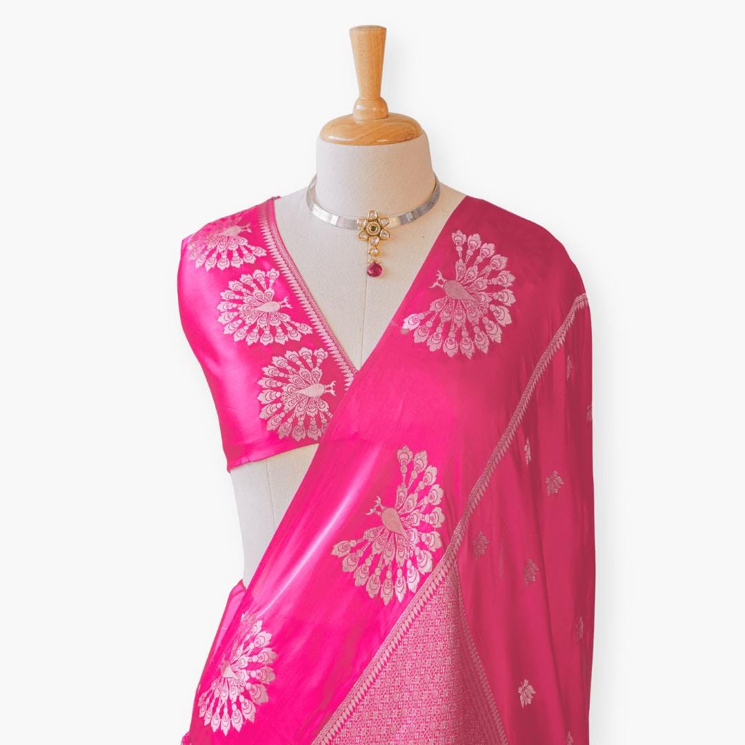 Heirlooms of Silk Saree Saree Rani Pink Satin Saree