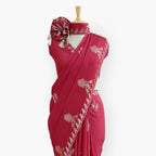 Heirlooms of Silk Saree Saree Rose Pink Heirlooms of Silk Sparrow Garden Woven Satin Saree With Unstitched Blouse Piece