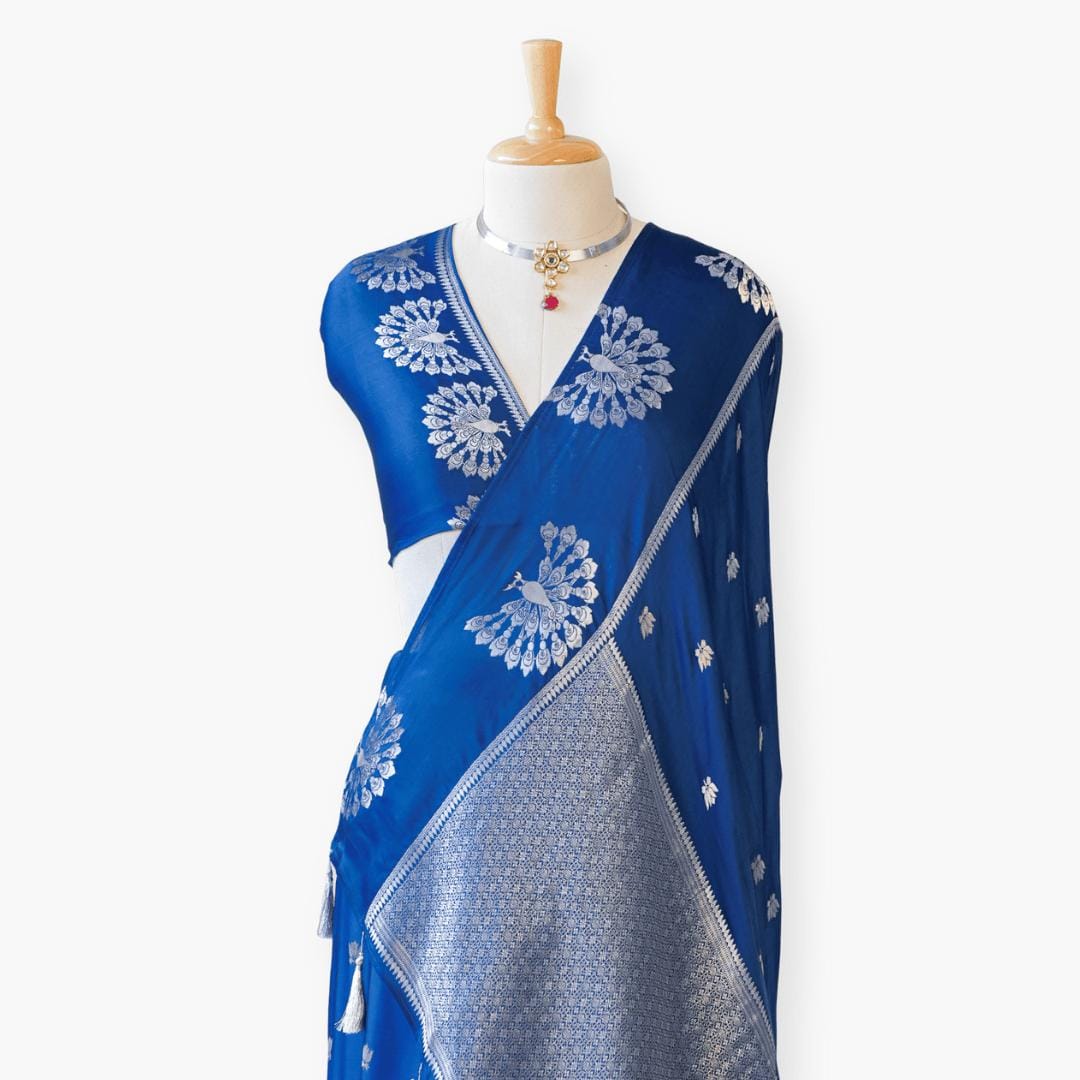 Heirlooms of Silk Saree Saree Royal Blue Satin Saree