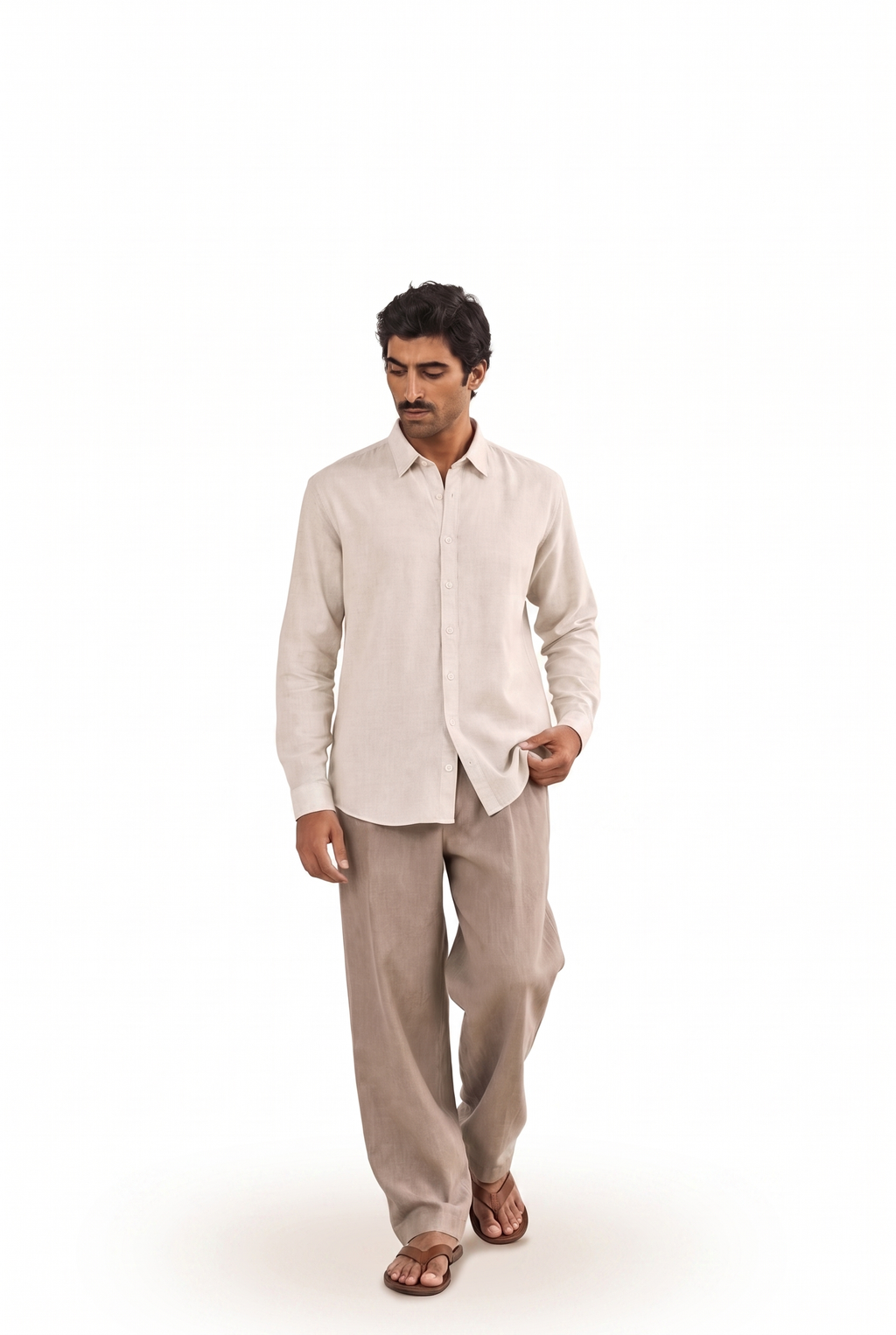 Natural White Cotton Linen Shirt Piece