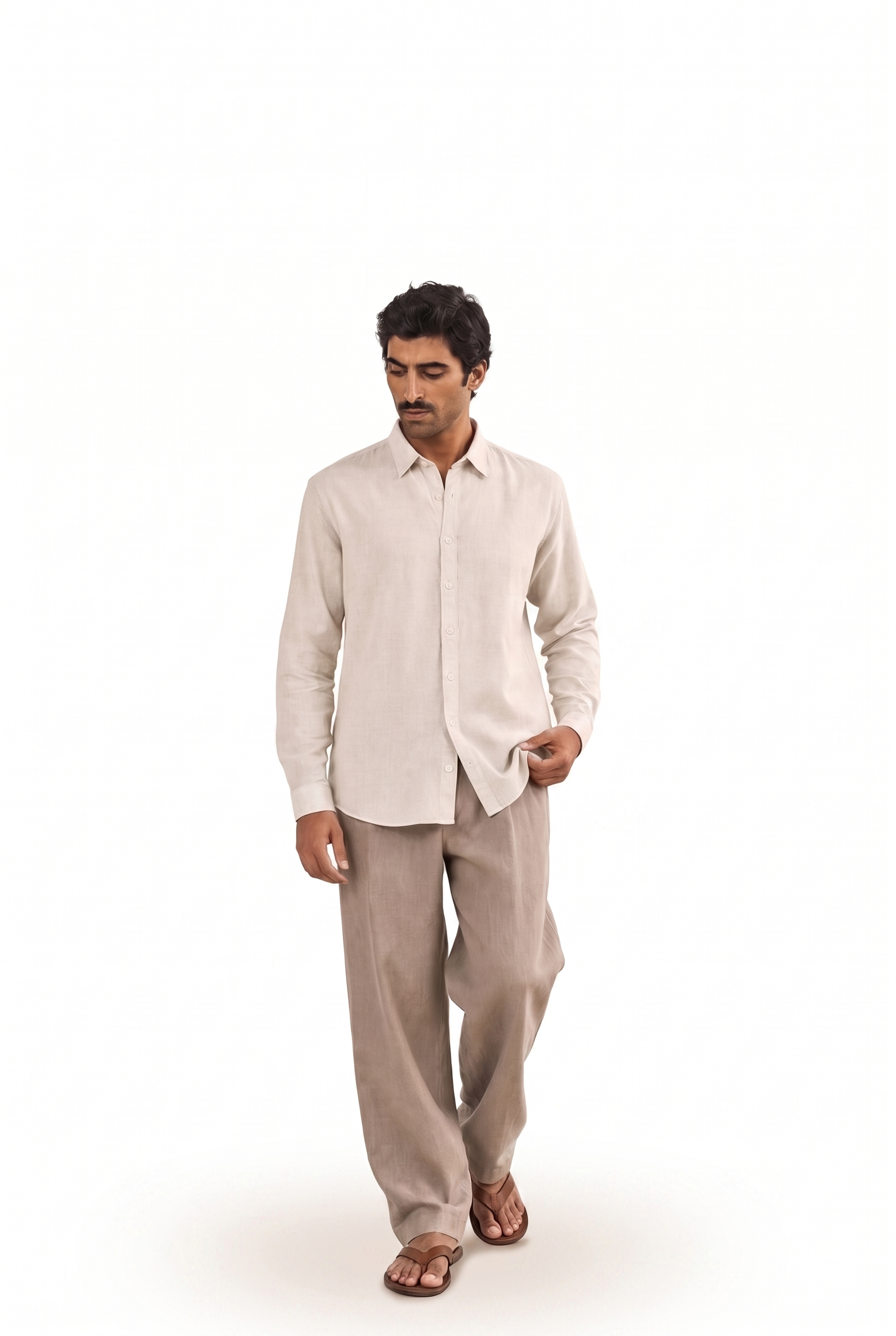 Natural White Cotton Linen Shirt Piece