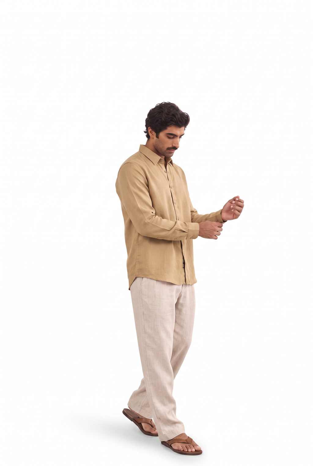 Khaki Pure Cotton Linen Shirt Piece