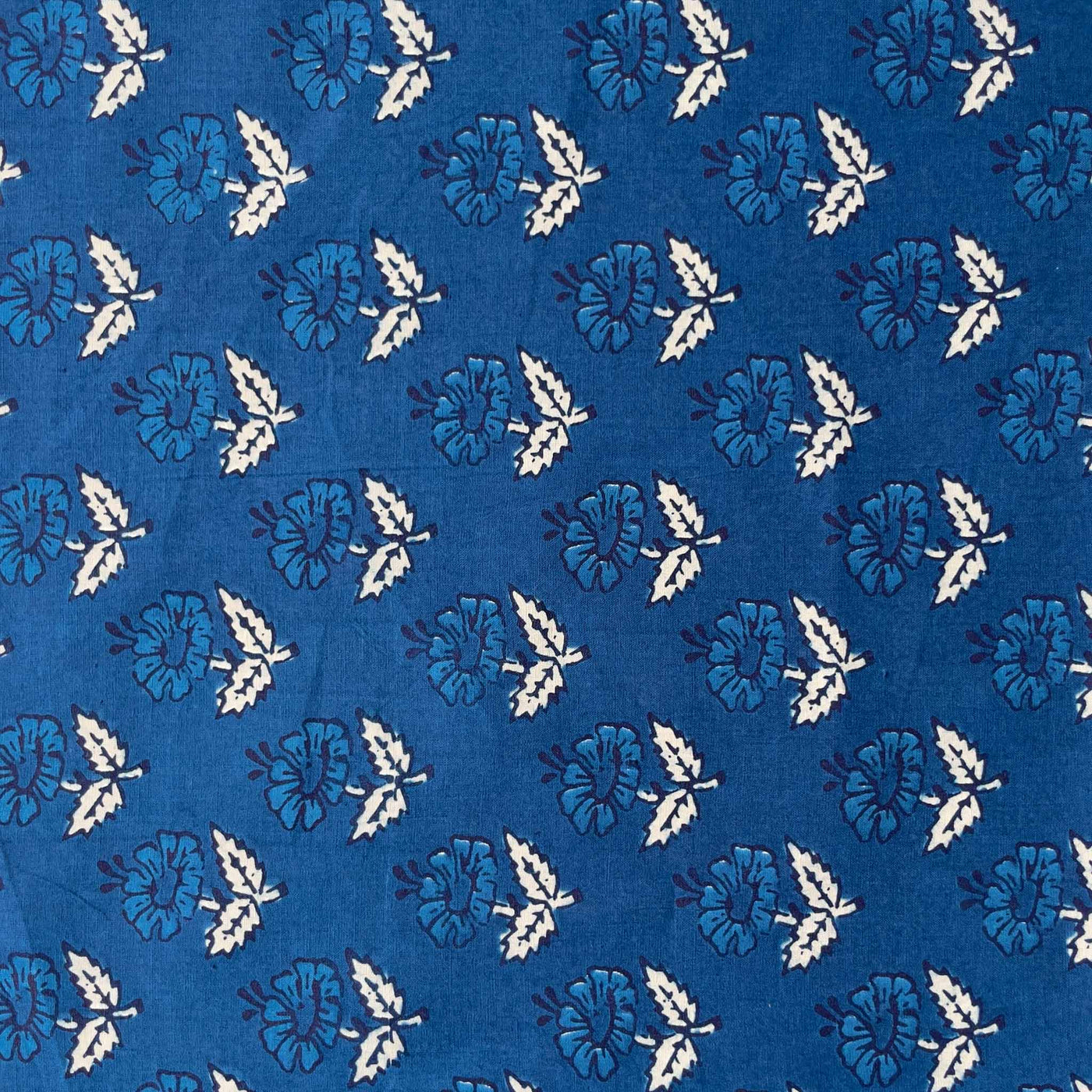 Indigo Fabric Cut Piece (CUT PIECE) Indigo Blue and White Daisies All Over Screen Printed Pure Cotton Fabric (Width 43 inches)