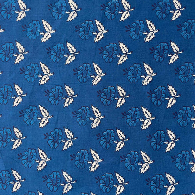 Indigo Fabric Cut Piece (CUT PIECE) Indigo Blue and White Daisies All Over Screen Printed Pure Cotton Fabric (Width 43 inches)