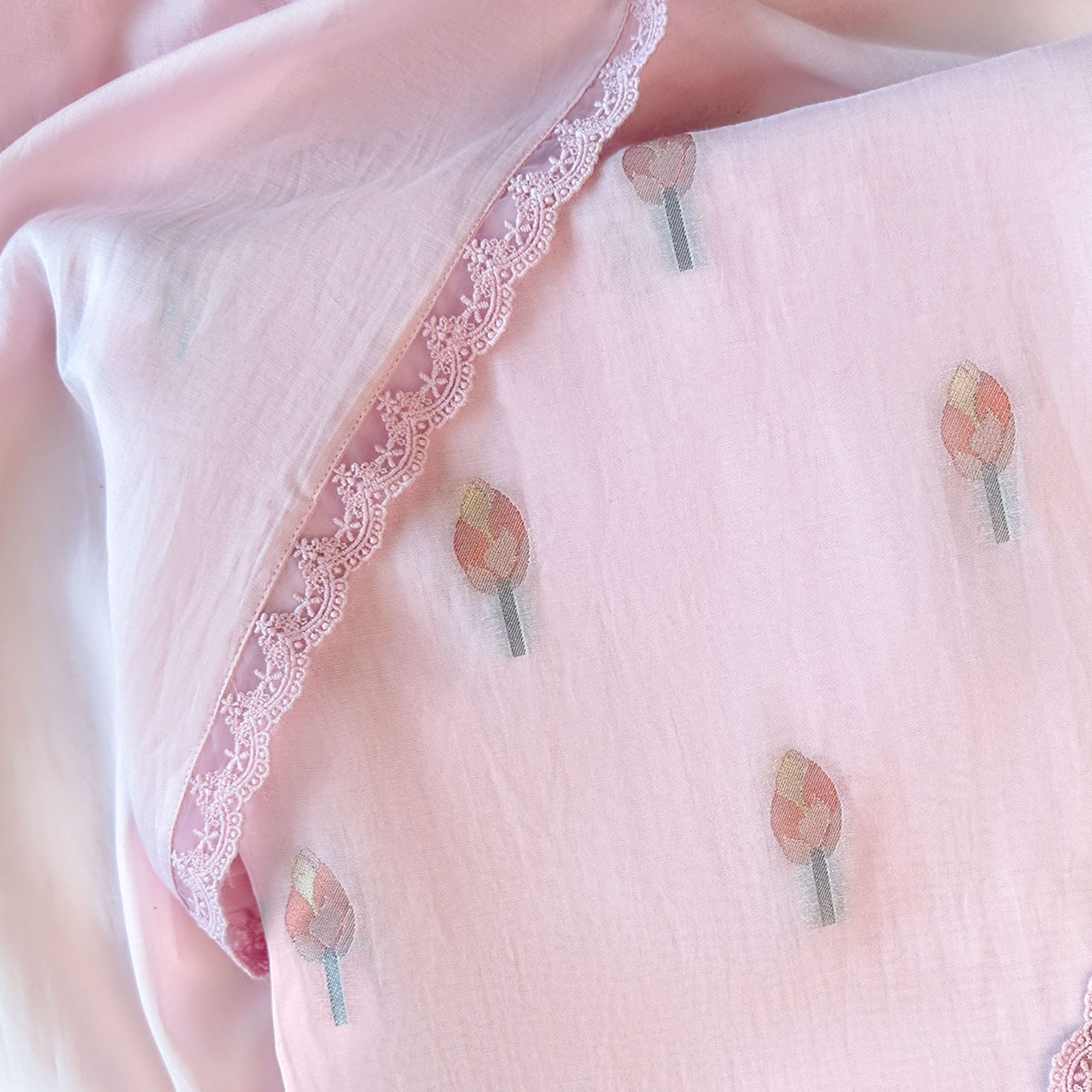 Lotus Jamdani Unstitched Suit Unstitched Suit Blush Pink Suit Set