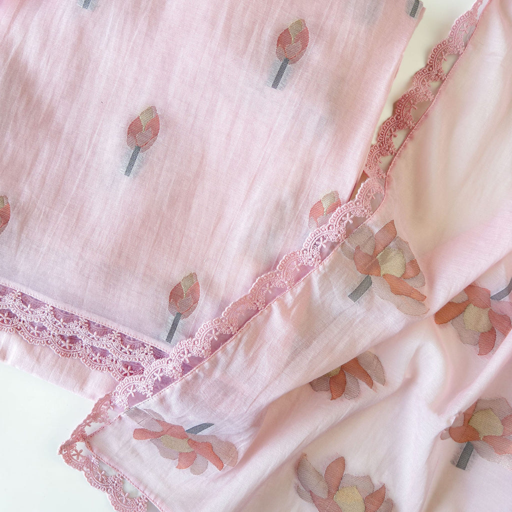 Lotus Jamdani Unstitched Suit Unstitched Suit Blush Pink Suit Set