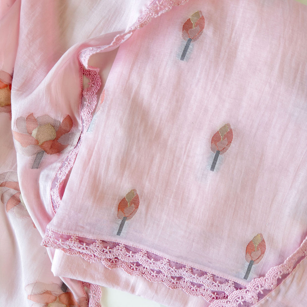 Lotus Jamdani Unstitched Suit Unstitched Suit Blush Pink Suit Set