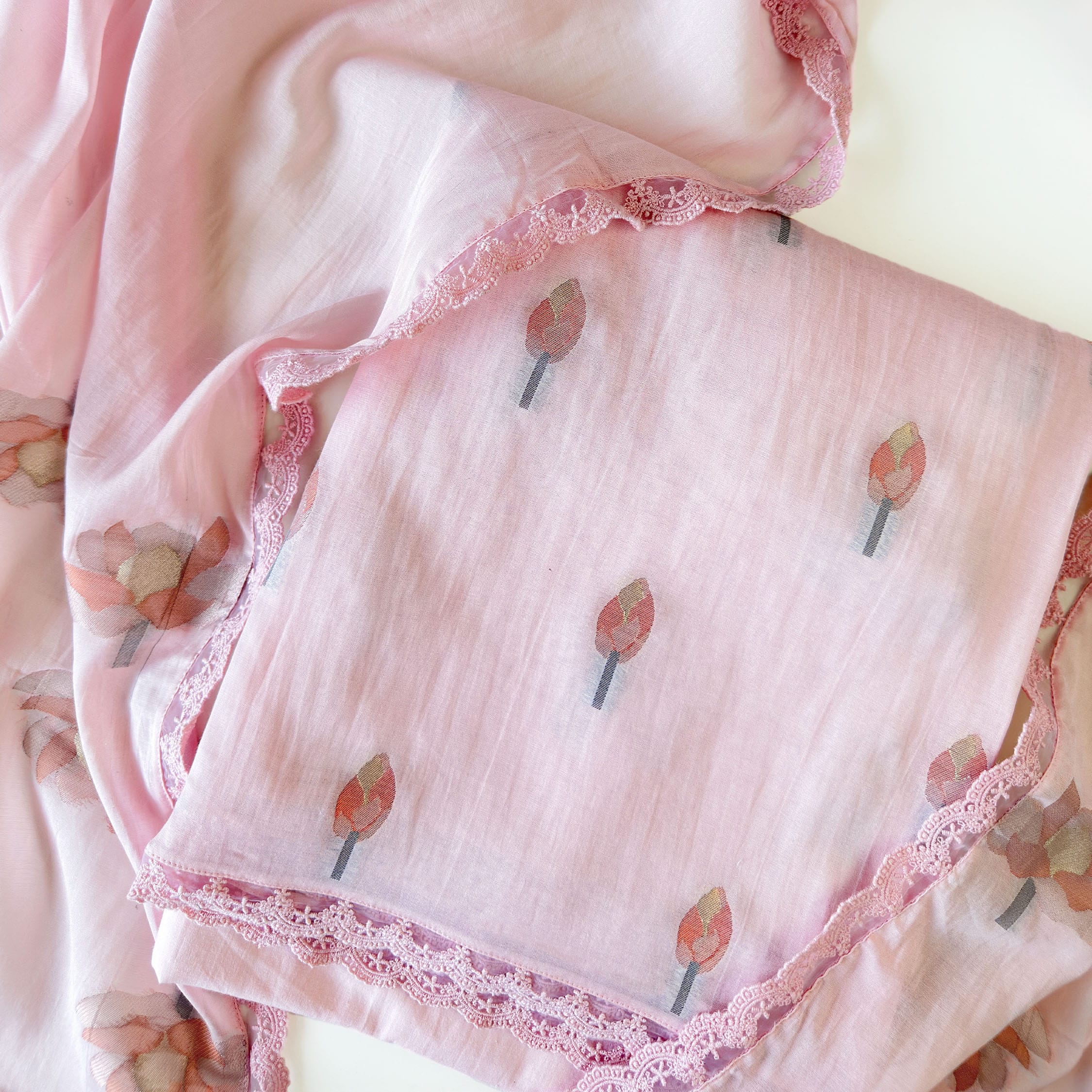 Lotus Jamdani Unstitched Suit Unstitched Suit Blush Pink Suit Set