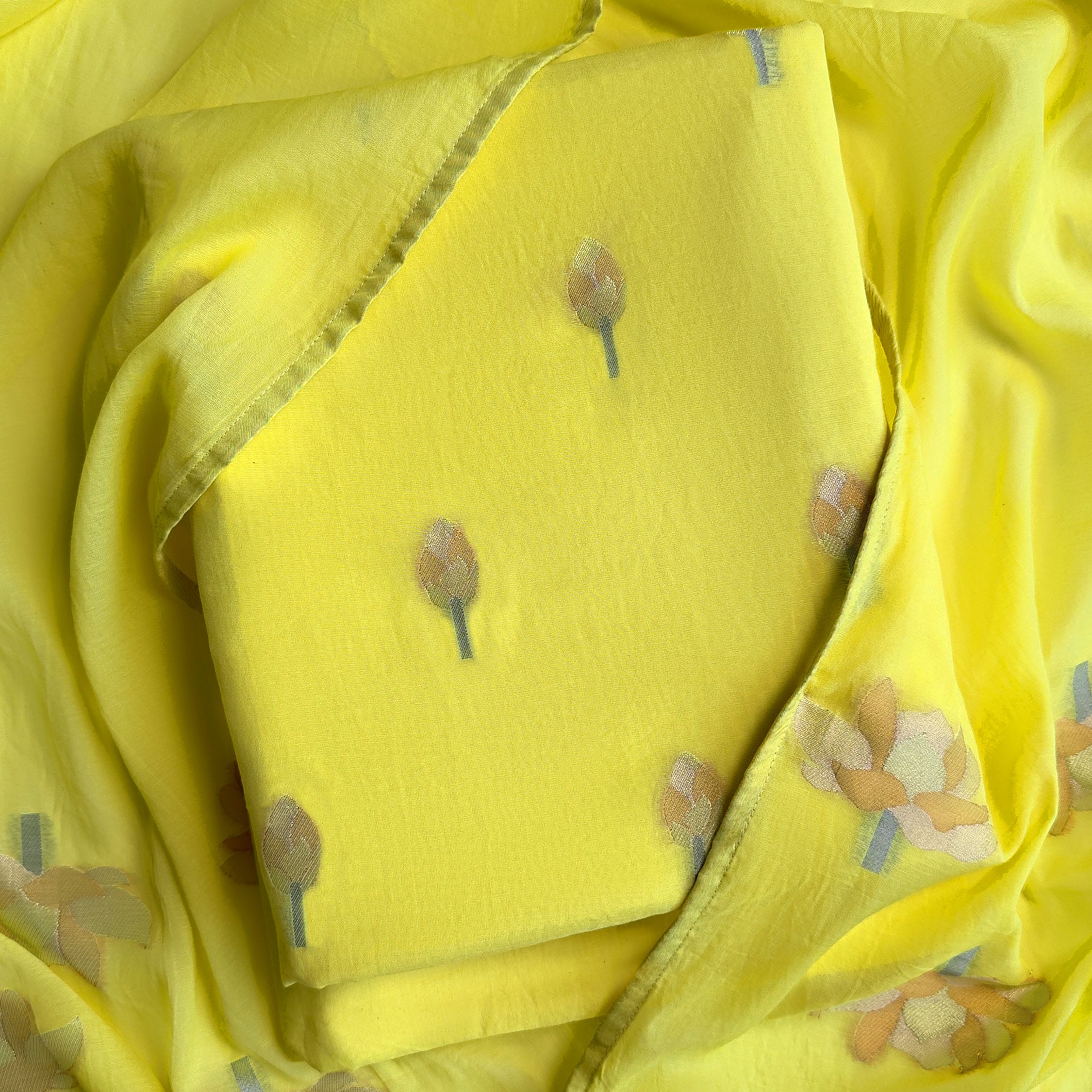 Lotus Jamdani Unstitched Suit Unstitched Suit Bright Yellow Suit Set