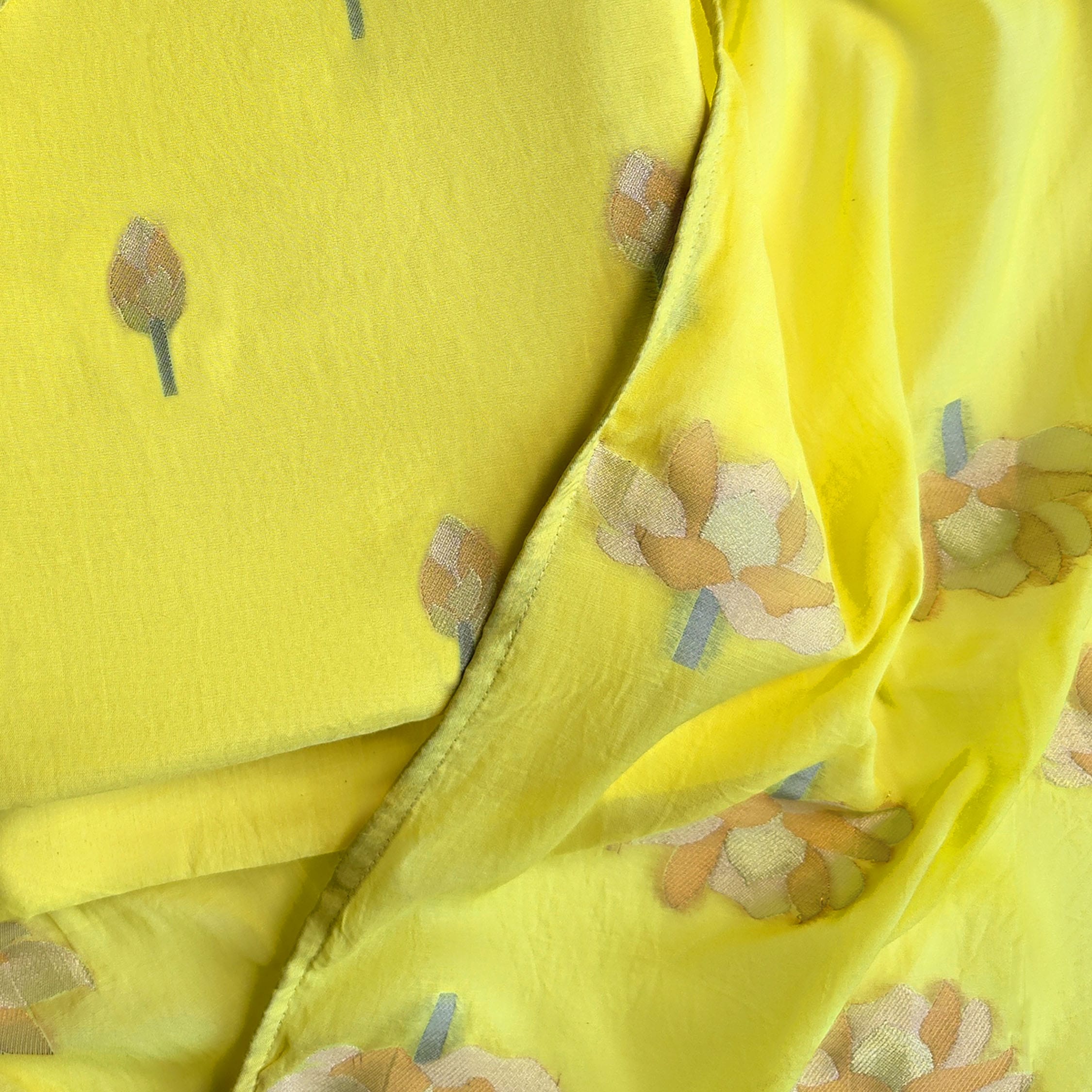 Lotus Jamdani Unstitched Suit Unstitched Suit Bright Yellow Suit Set