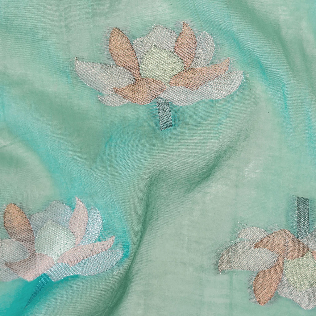 Lotus Jamdani Unstitched Suit Unstitched Suit Light Aqua Suit Set