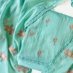 Lotus Jamdani Unstitched Suit Unstitched Suit Light Aqua Suit Set