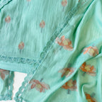 Lotus Jamdani Unstitched Suit Unstitched Suit Light Aqua Suit Set