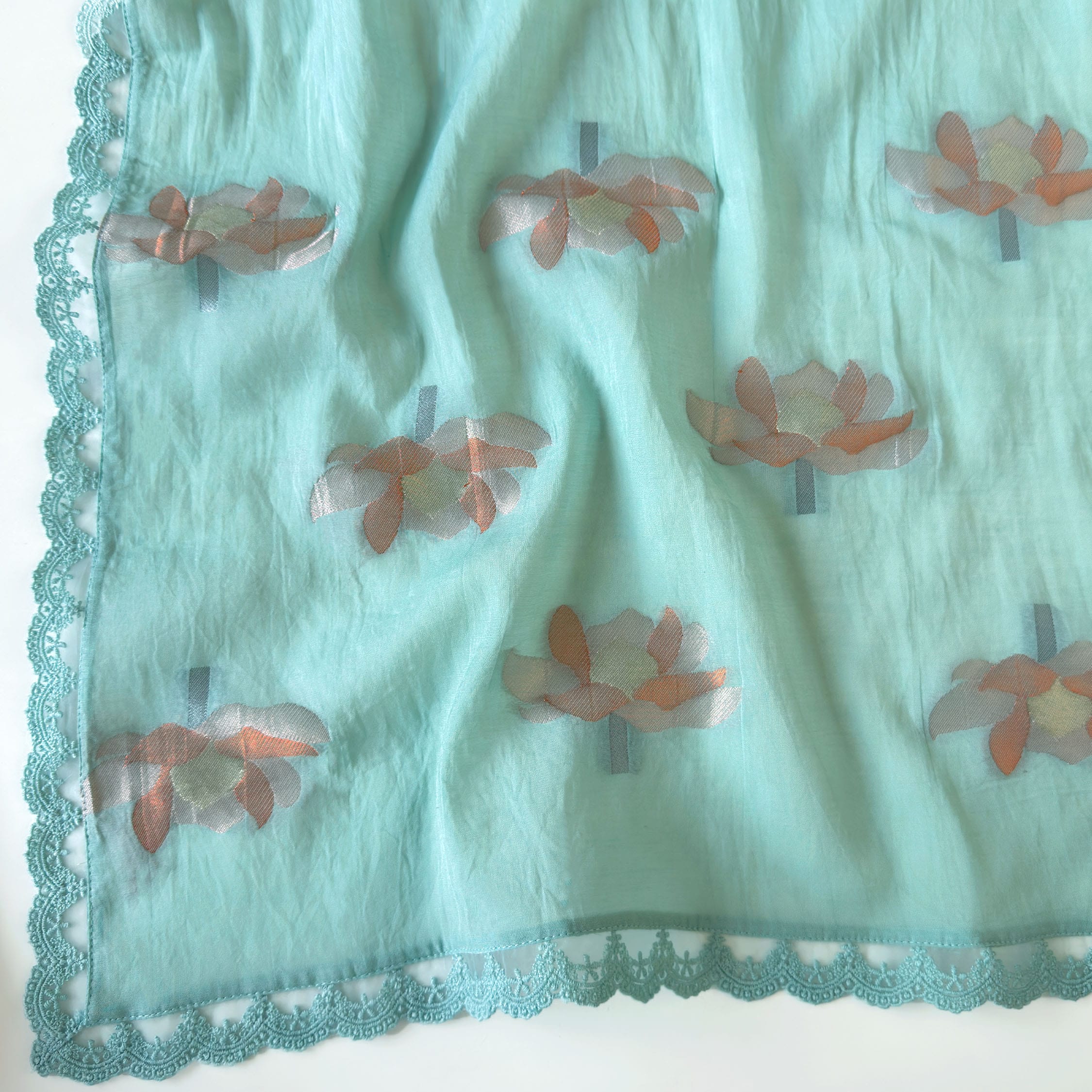 Lotus Jamdani Unstitched Suit Unstitched Suit Light Aqua Suit Set