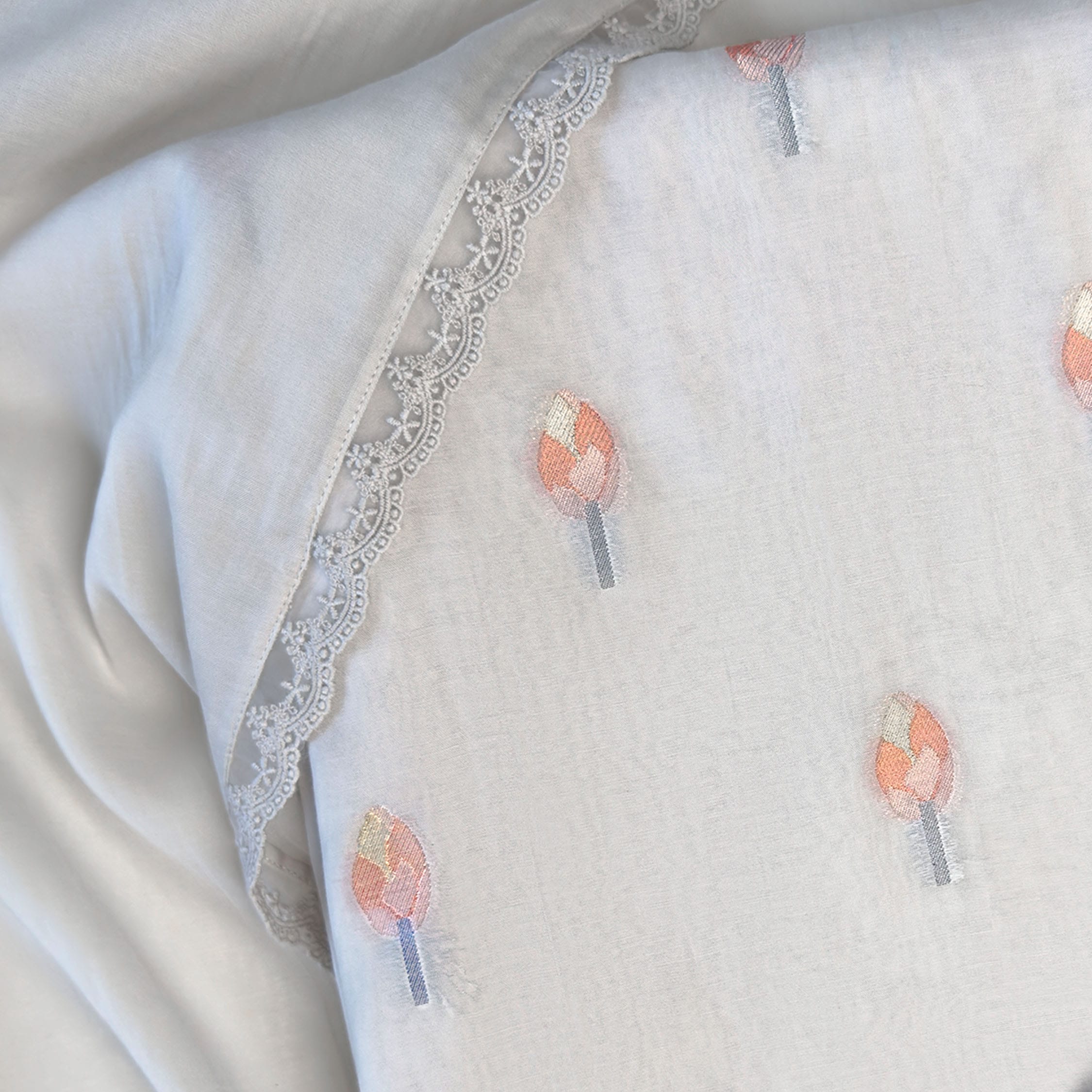 Lotus Jamdani Unstitched Suit Unstitched Suit Light Grey Suit Set