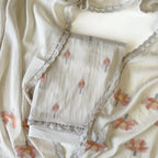 Lotus Jamdani Unstitched Suit Unstitched Suit Light Grey Suit Set