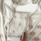 Lotus Jamdani Unstitched Suit Unstitched Suit Light Grey Suit Set