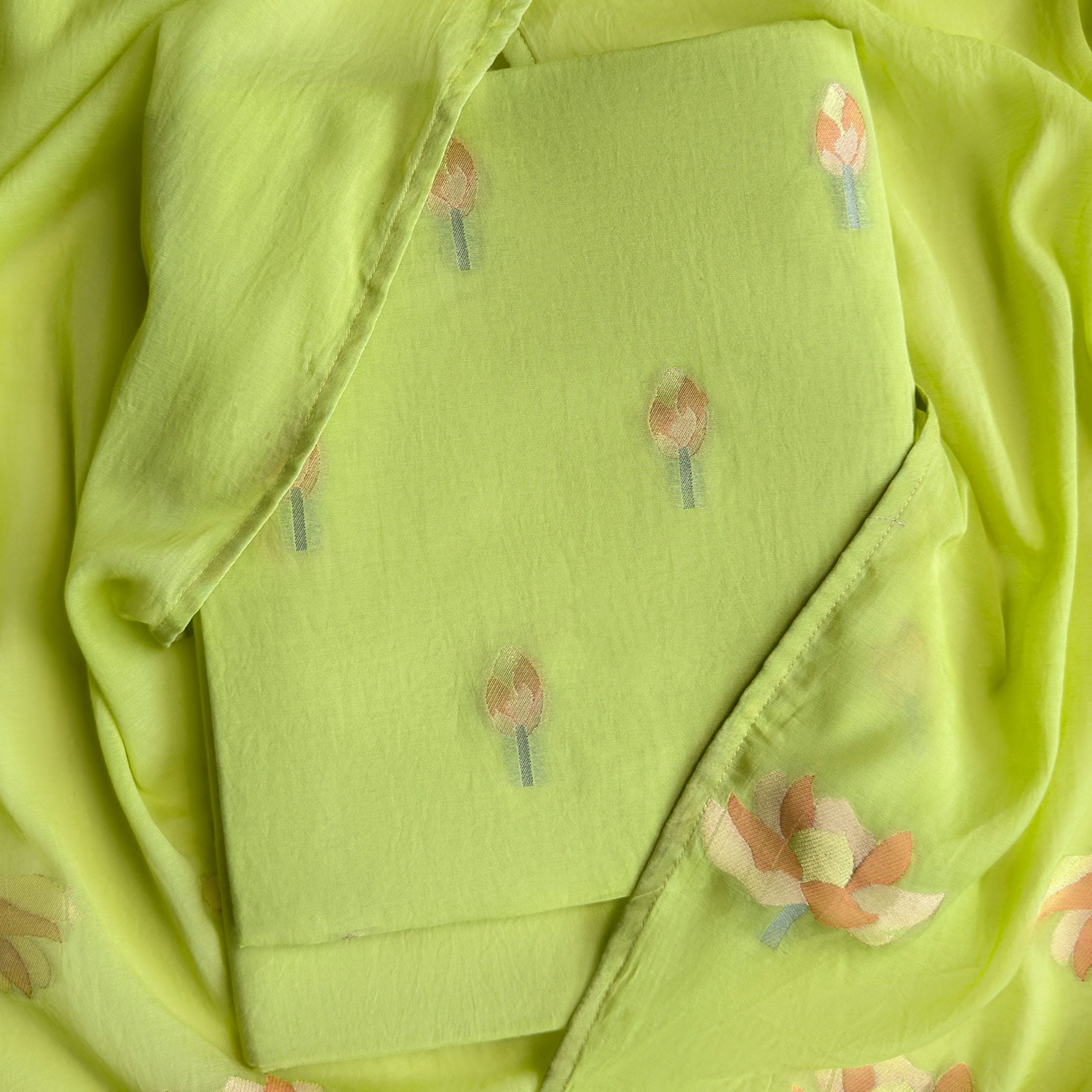 Lotus Jamdani Unstitched Suit Unstitched Suit Lime Green Suit Set
